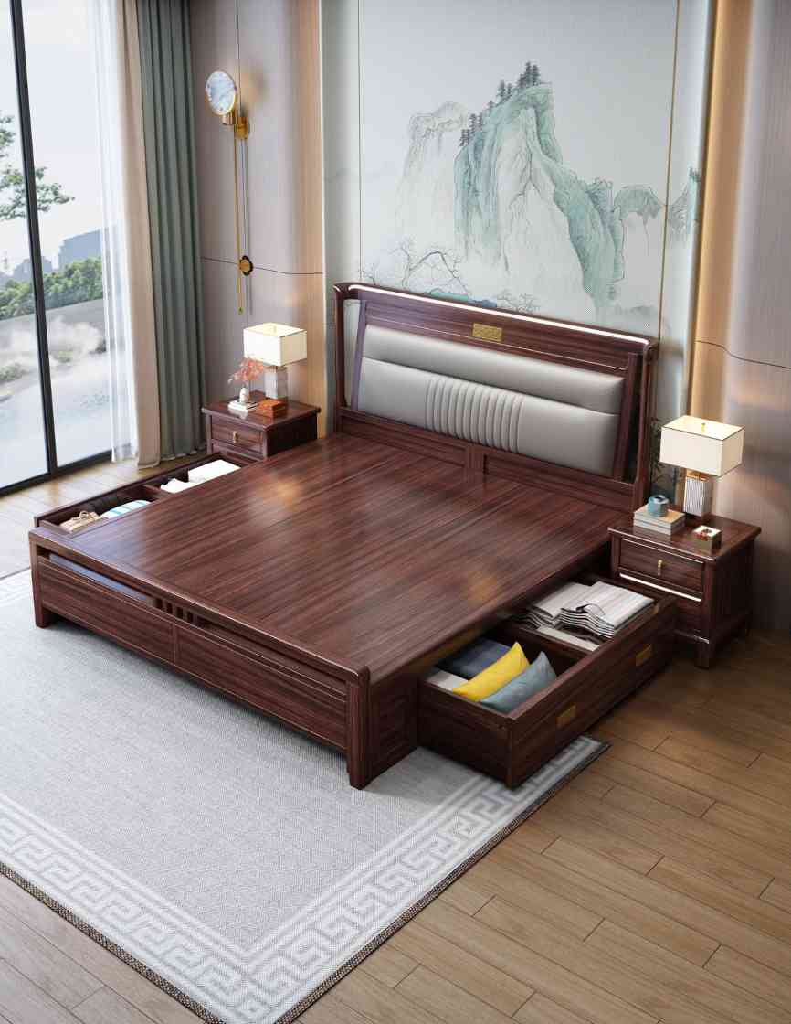 乌金软靠床1.5米/1.8米，75月牙床边/可配静音床边/可配高箱 标配3*20床边 7托3*6床子(图4)