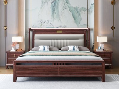 乌金软靠床1.5米/1.8米，75月牙床边/可配静音床边/可配高箱 标配3*20